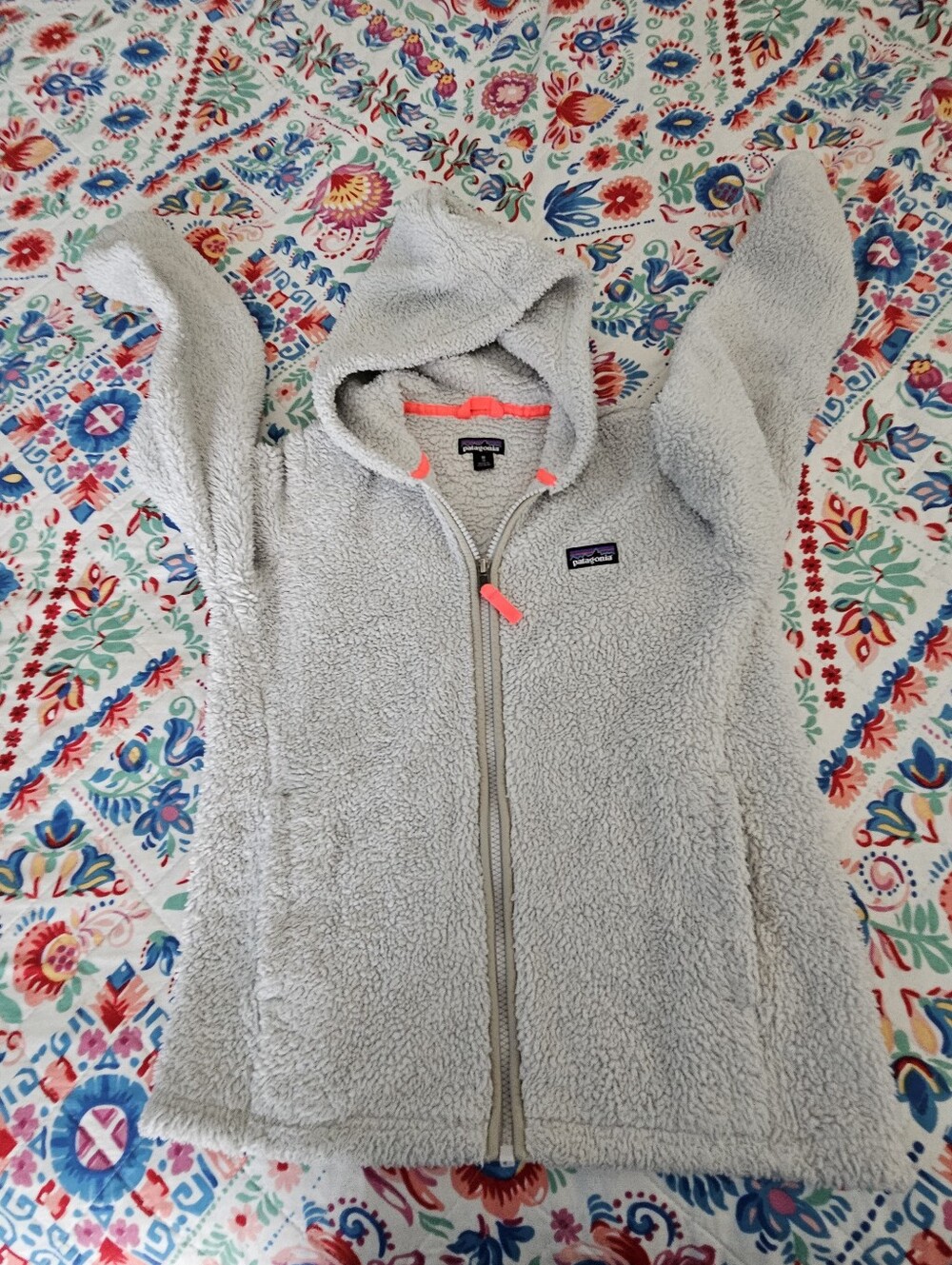 Patagonia Kids Girls M 10 Los Gatos Full Zip Hooded Fleece Jacket Gray Pink Trim